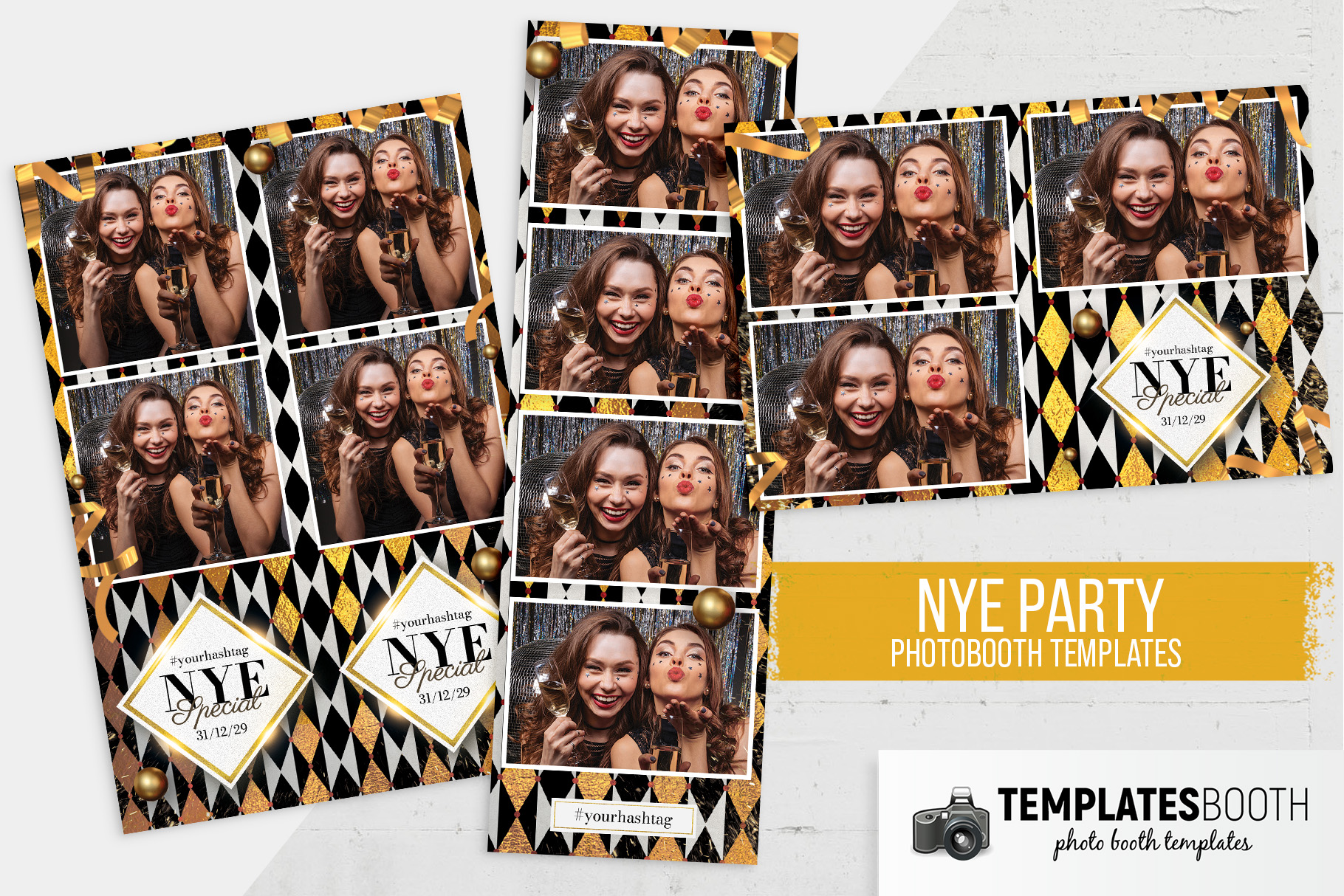 Gold Chequered NYE DSLR Booth Template